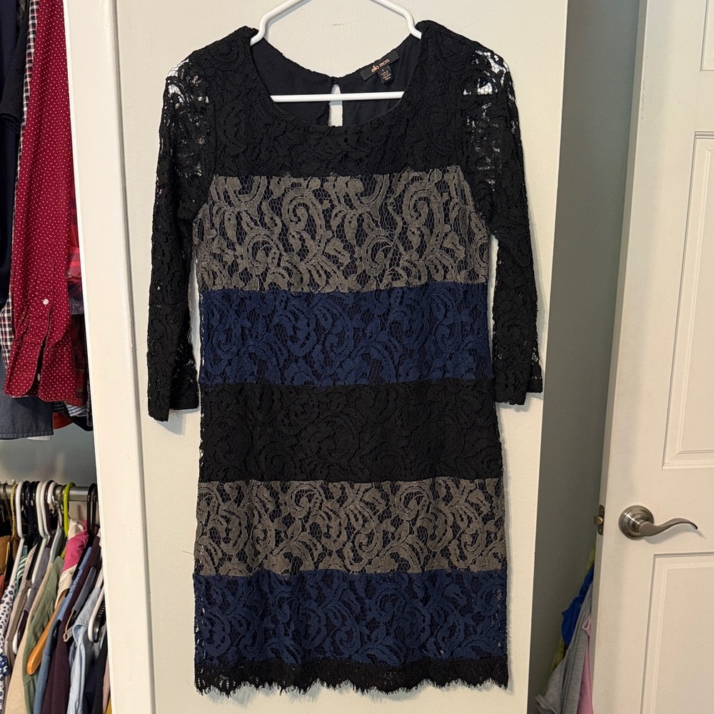 Ella Moss - Dark Green, Navy & Black Colorblock Lace Dress Sz Small